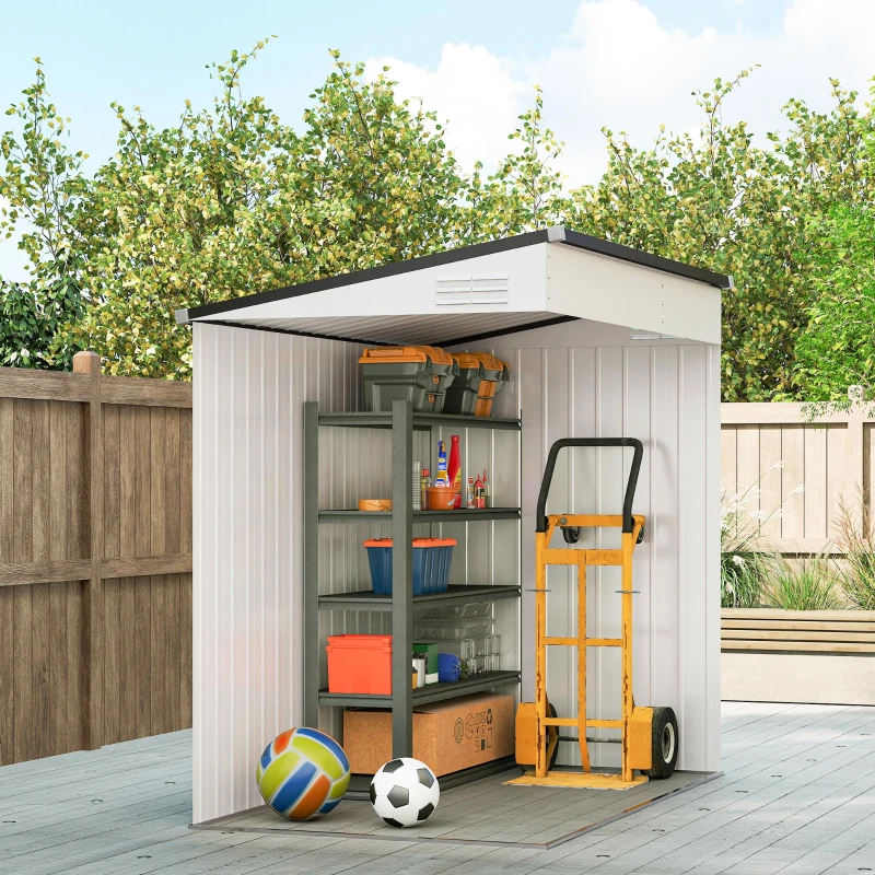 Outsunny 4.3' x 6.3' Outdoor Storage Shed Lean to Shed Outdoor Metal Tool Shed with Lockable Door and Air Vents, Dark Grey
