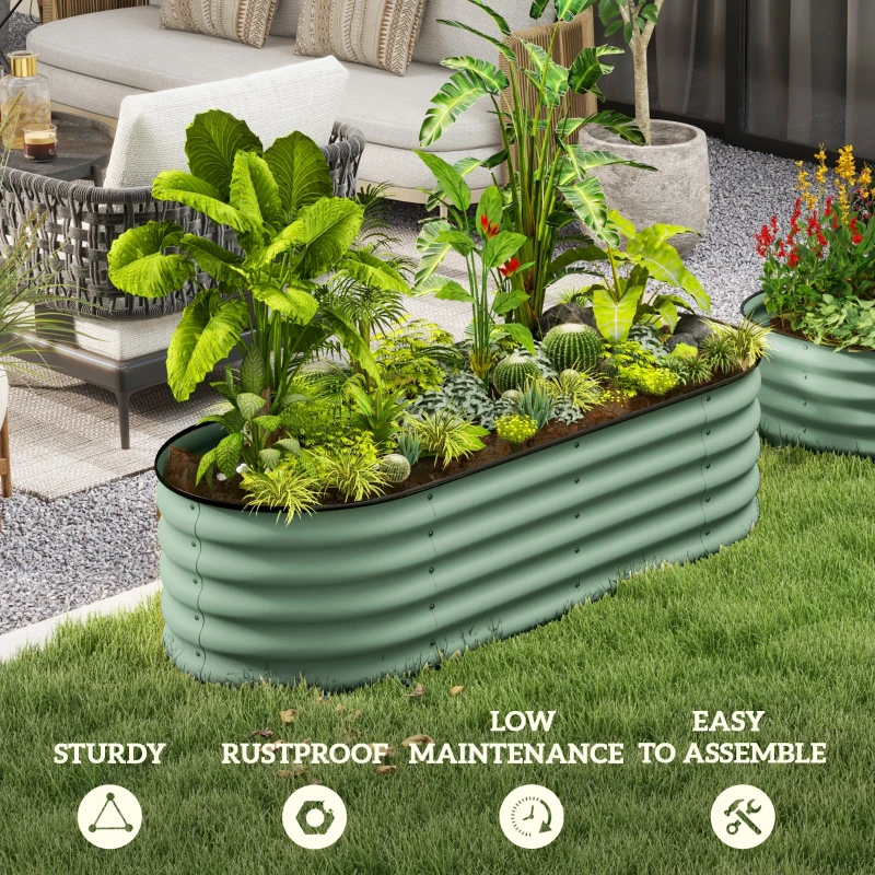 Outsunny 5 x 2 x 1.5 FT Galvanized Steel Raised Garden Bed, Metal Garden Bed Planter Box with Safety Edging, Green