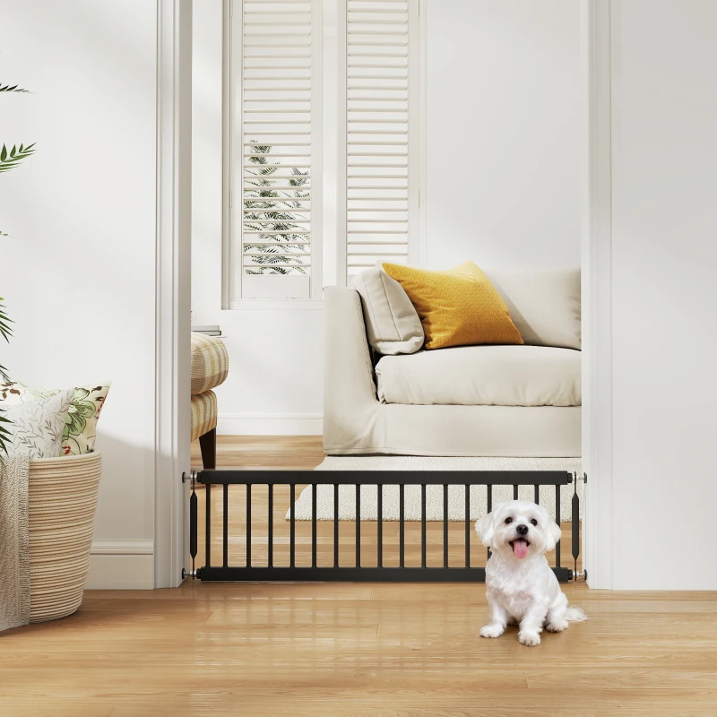 PawHut 26"-37" Dog Gate, Adjustable Pet Gate, Fits 10" Tall with 2 Extension, Pressure Mount Kit for Stairs and Doorways, Black