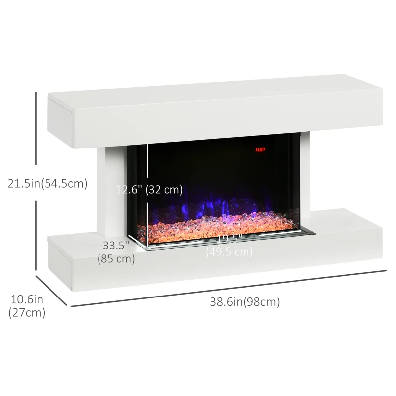 HOMCOM 21.5" Electric Fireplace with Mantel, 1500W Wall Mounting and Freestanding Fireplace Heater with Remote Control, Overheat Protection, 12H and Weekly Timer, Eco Mode, White