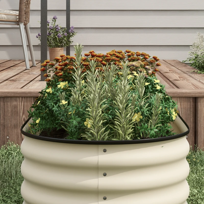 Outsunny 5 x 2 x 1.5 FT Galvanized Steel Raised Garden Bed, Metal Garden Bed Planter Box with Safety Edging, Cream White