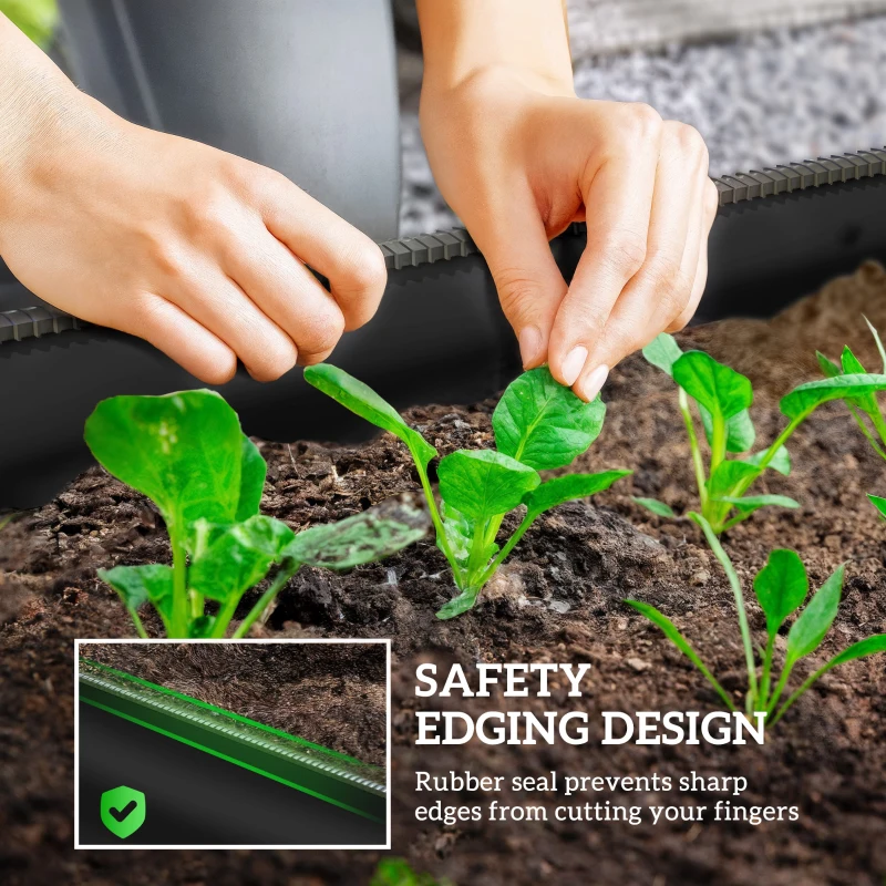 Outsunny 4.9 x 2 x 1ft Galvanized Raised Garden Bed Kit, Metal Planter Box with Safety Edging, Black