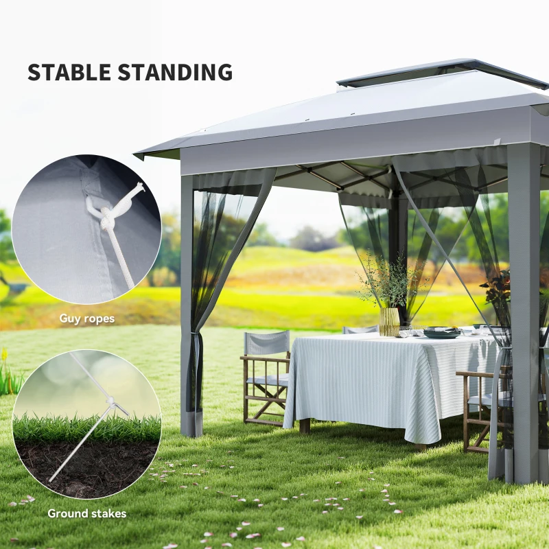 Outsunny 12' x 12' Pop Up Canopy Tent with Netting and Carry Bag, Instant Sun Shelter with 137 sq.ft Shade, Tents for Parties, Height Adjustable, for Outdoor, Garden, Patio, Gray