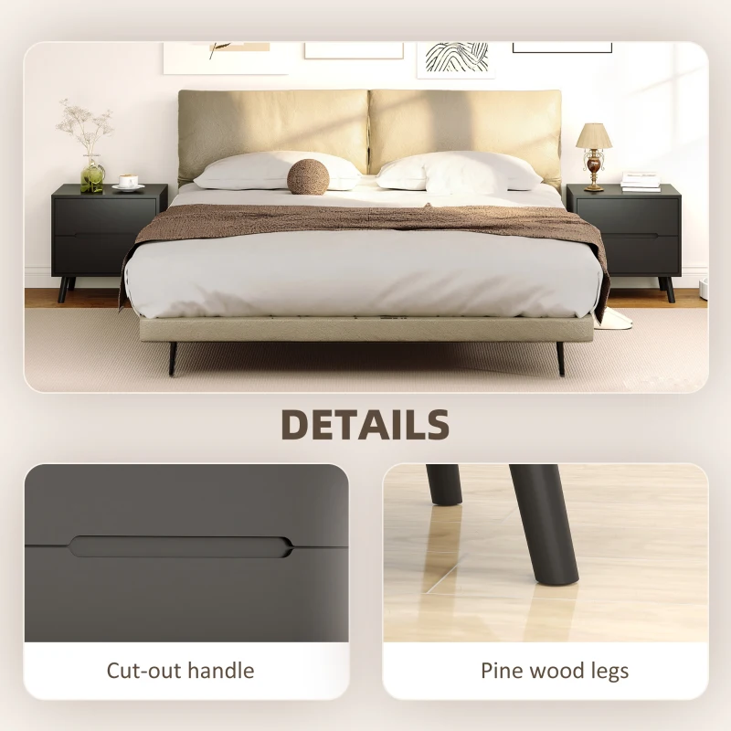 HOMCOM Nightstands Set of 2, Bedside Table with 2 Drawers, Modern Side End Table with Solid  Wood Legs for Bedroom, Black