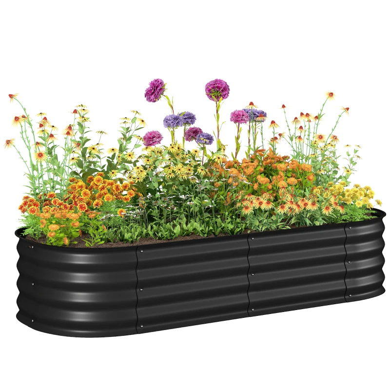 Outsunny 4.9 x 2 x 1ft Galvanized Raised Garden Bed Kit, Metal Planter Box with Safety Edging, Black
