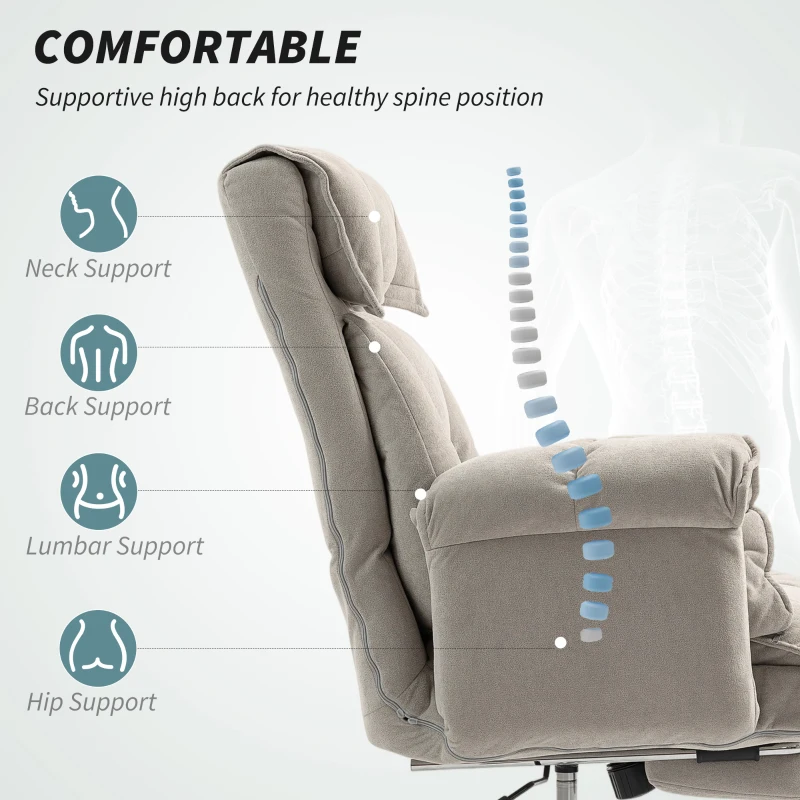 HOMCOM High Back Office Chair, Reclining Desk Chair with Footrest, High Resilience Foam, Rolling Wheels, Light Taupe Gray