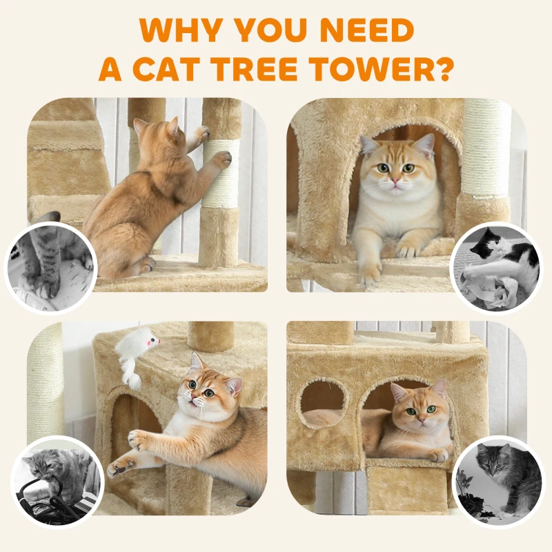 PawHut 68-inch Multi-Level Cat Scratching Tree Kitty Activity Center Post Tower Condo Pet Furniture w/ Toy Light Brown