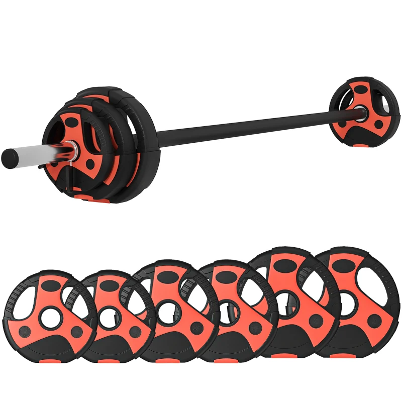 Soozier 44lbs Adjustable Barbell Weight Set, Solid One-Piece Barbell Bar and Weights for Home Gym Weight Lifting Strength Training Exercise, Max Load 110 lbs, Black and Red