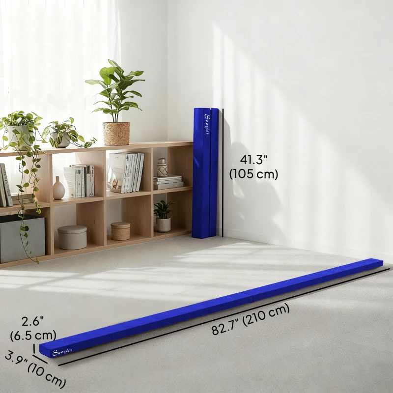 Soozier 7ft Folding Balance Beam, Gymnastics Beam with Wood Core, Blue