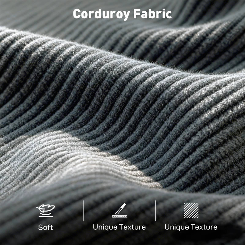 HOMCOM 3 Seater Sofa, 74" Modern Corduroy Upholstered Couch with Thick Spring Cushions, Solid Wood Legs, Armrests, Dark Grey