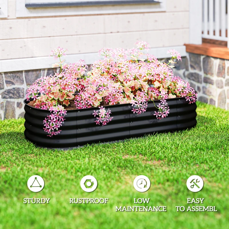 Outsunny 4.9 x 2 x 1ft Galvanized Raised Garden Bed Kit, Metal Planter Box with Safety Edging, Black