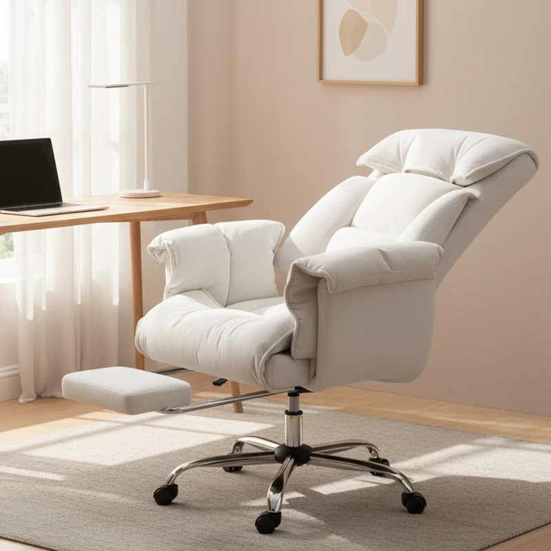 HOMCOM High Back Office Chair, Reclining Desk Chair with Footrest, High Resilience Foam, Rolling Wheels, Cream White