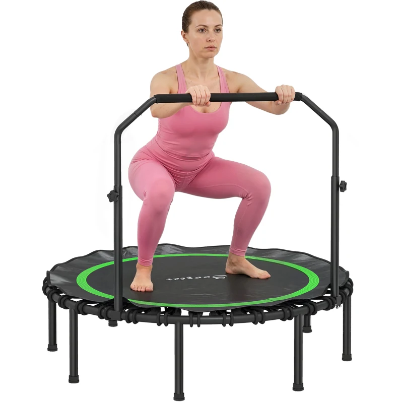 Soozier 48" Rebounder Trampoline for Adults, Foldable Mini Trampoline with Adjustable Handle Bar for Indoor Outdoor, Green