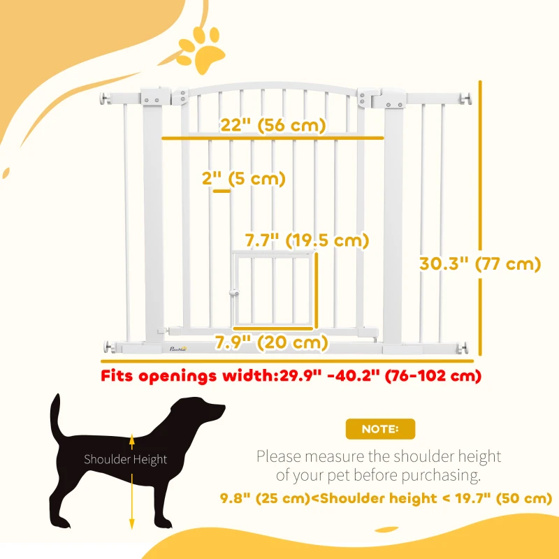 PawHut 30"-41" Extra Wide Pet Gate with Small Door, 30" H Dog Gate with 3-Inch and 5.5-Inch Extension Kit