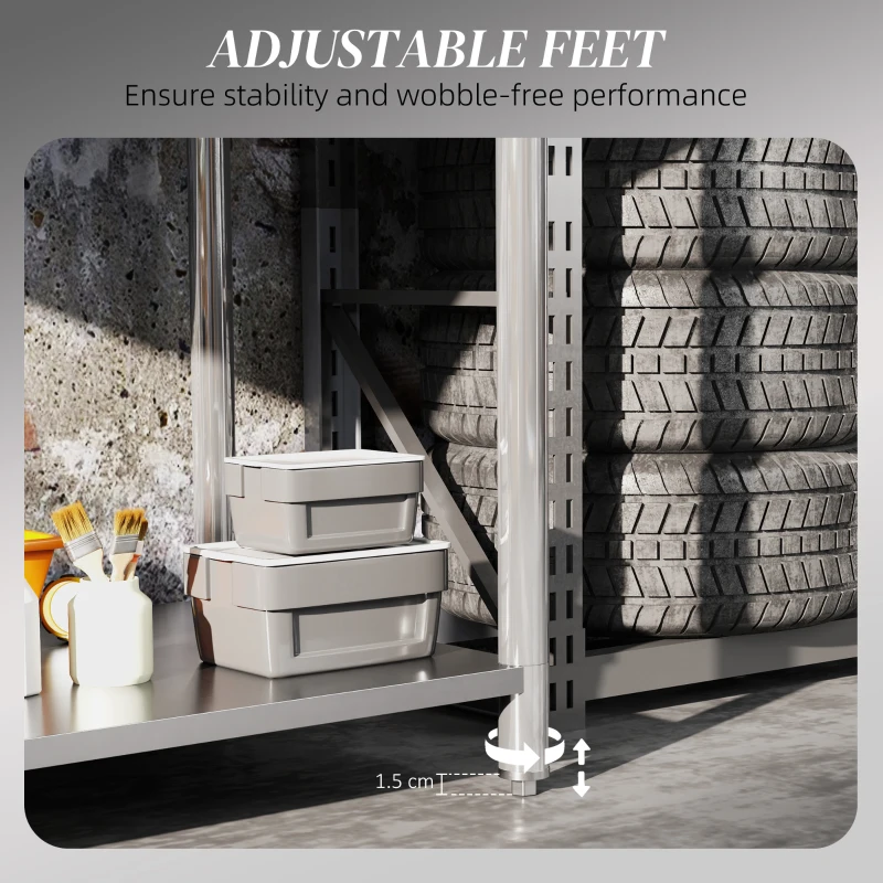 HOMCOM Stainless Steel Workbench, 35 x 24 x 34 Inch, Heavy Duty Work Prep Table with Shelf, Workbench for Kitchen, Garage