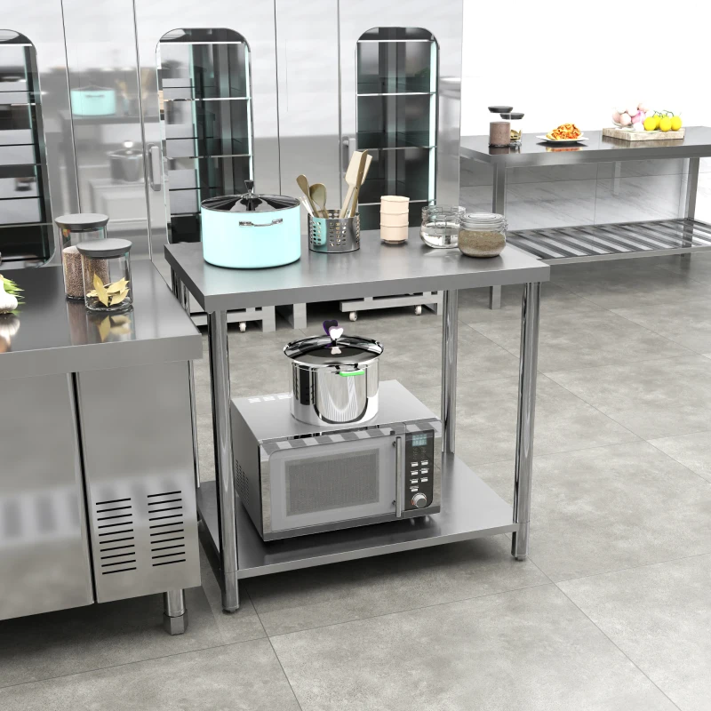 HOMCOM Stainless Steel Workbench, 35 x 24 x 34 Inch, Heavy Duty Work Prep Table with Shelf, Workbench for Kitchen, Garage