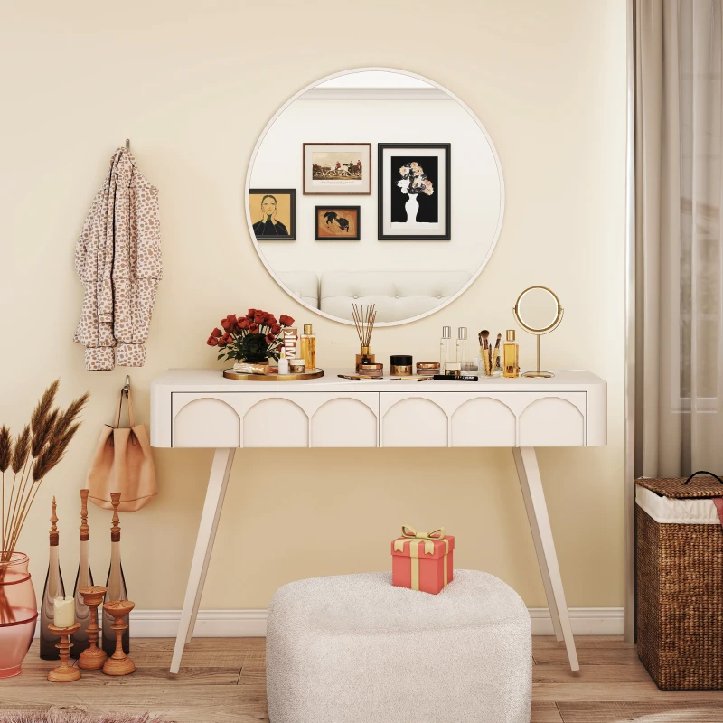 HOMCOM 36" Round Mirror, Bathroom Wall Mirror with Metal Frame, Decorative Vanity Mirror for Living Room, Bedroom, White