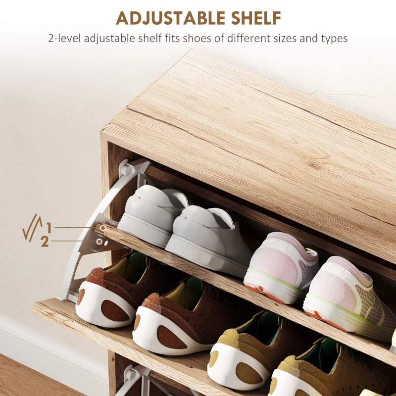 HOMCOM Shoe Storage Cabinet with 4 Flip Drawers, Narrow and Slim, 20 Pair of Shoes Organizer for Hallway, Entryway, Oak