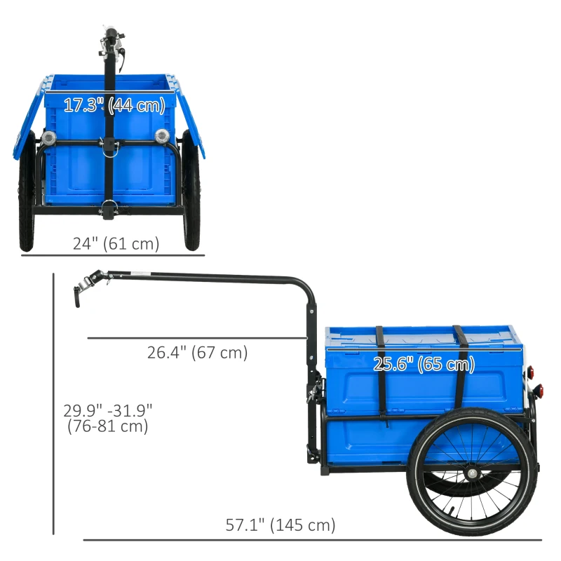 Aosom Steel Trailer for Bike, Bicycle Cargo Trailer with Foldable Storage Box and Safe Reflectors, Max Load 88LBS, Blue
