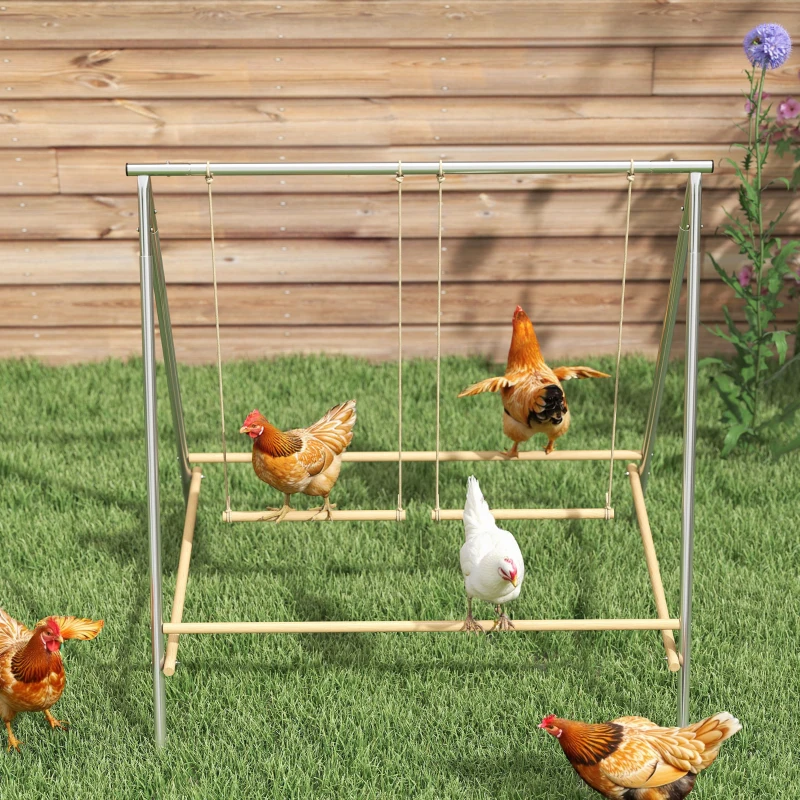 PawHut Chicken Perch for Coop, Chicken Roosting Bars with 2 Swings, Coop Accessories for Farm, Backyard, Silver