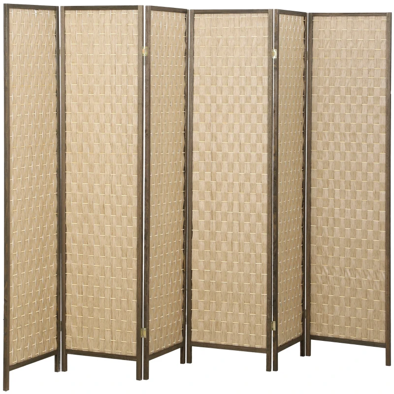 HOMCOM 6 FT Room Divider, 6 Panel Folding Privacy Screen, Lightweight Handwoven Freestanding Partition for Home Office, Brown