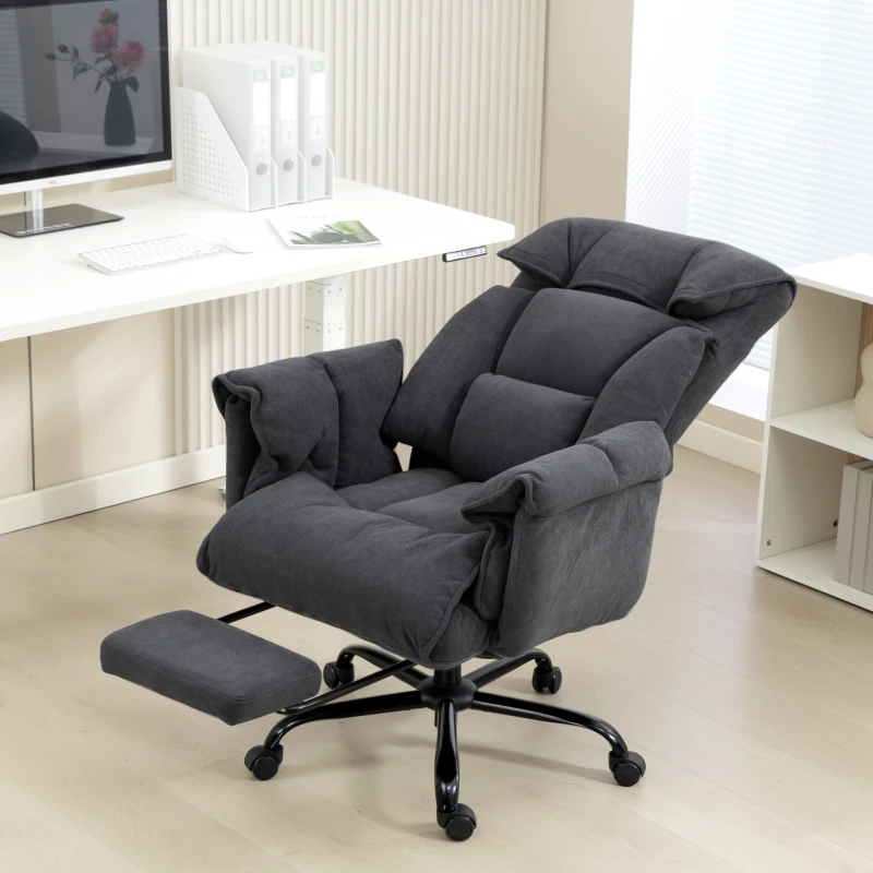 HOMCOM High Back Office Chair, Reclining Desk Chair with Footrest, High Resilience Foam, Rolling Wheels, Dark Gray