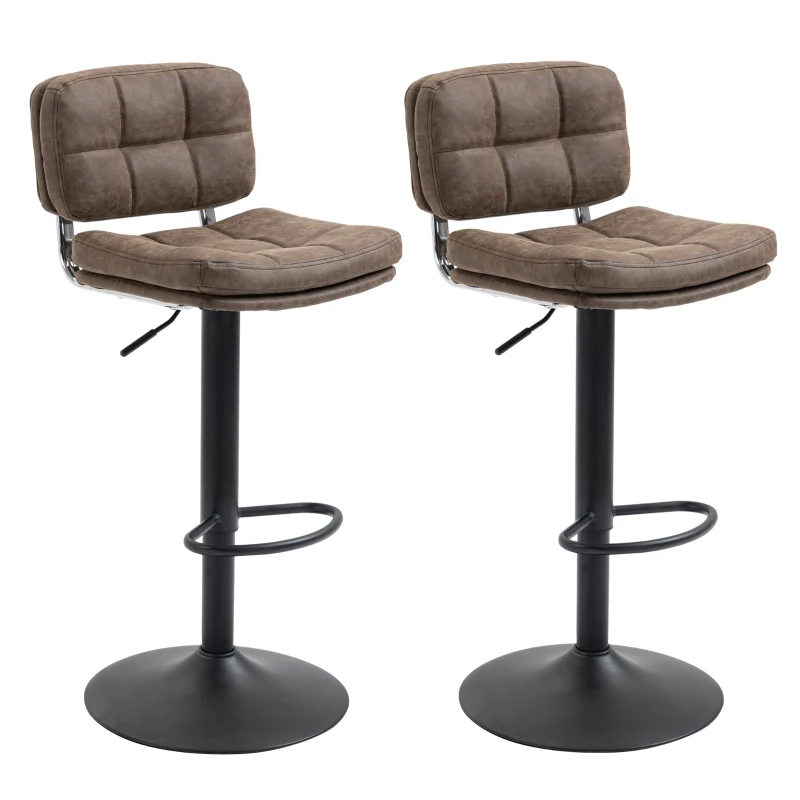 HOMCOM Bar Stools Set of 2, Swivel Counter Height Barstools with Adjustable Height, Back and Footrest, PU Leather Bar Chairs