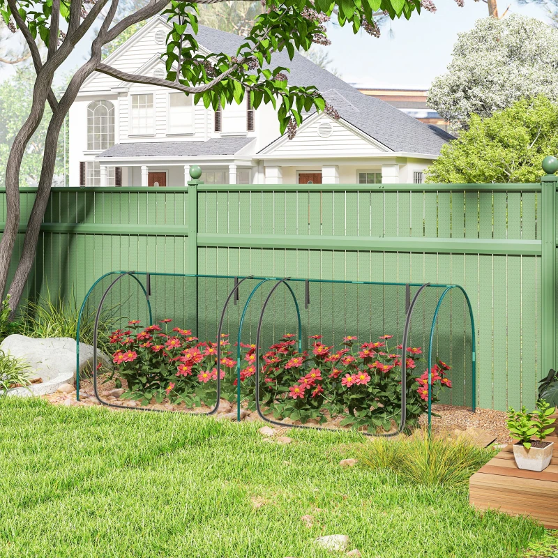 Outsunny 8' x 3' Crop Cage, Garden Plant Protector, with 3 Zippered Doors and 6 Ground Stakes, for Garden, Yard, Lawn, Black