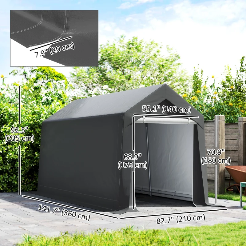 Outsunny 7' x 12' Outdoor Storage Shed Portable Garage with Roll-up Door for Motorcycle, Bike, Garden Tools, Dark Grey