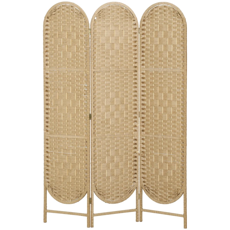 HOMCOM Bohemian Privacy Screen, Folding Room Divider with 3 Panels and Arched Top for Bedroom Living Room Office, Natural Wood