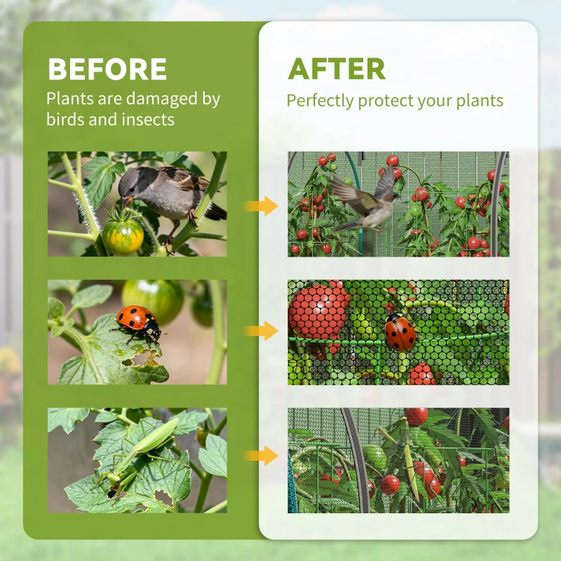 Outsunny 8' x 3' Crop Cage, Garden Plant Protector, with 3 Zippered Doors and 6 Ground Stakes, for Garden, Yard, Lawn, Black