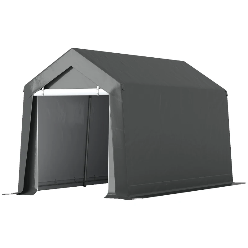 Outsunny 7' x 12' Outdoor Storage Shed Portable Garage with Roll-up Door for Motorcycle, Bike, Garden Tools, Dark Grey