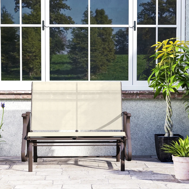 Outsunny 2-Person Outdoor Glider Bench, Patio Glider Loveseat Chair with Powder Coated Steel Frame，2 Seats Porch Rocking Glider for Backyard, Lawn, Garden and Porch, Beige