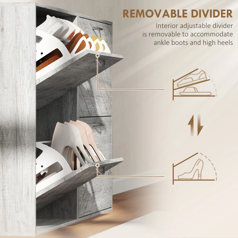 HOMCOM Shoe Storage Cabinet with 4 Flip Drawers, Narrow and Slim, 20 Pair of Shoes Organizer for Hallway, Entryway, Grey