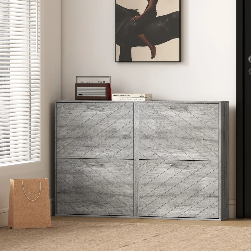 HOMCOM Shoe Storage Cabinet with 4 Flip Drawers, Narrow and Slim, 20 Pair of Shoes Organizer for Hallway, Entryway, Grey