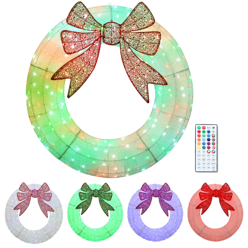 Outsunny 48 Inch Lighted Wreath Decoration with Dual Color LED, Christmas Wreath with Daily Timer, Remote for Indoor Outdoor