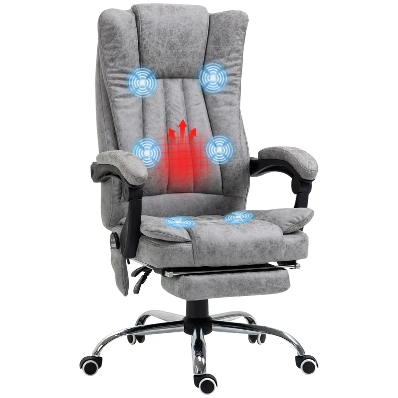 Vinsetto Massage Office Chair with 6 Points and Heat, Reclining Computer Chair with Adjustable Height and Footrest, Gray