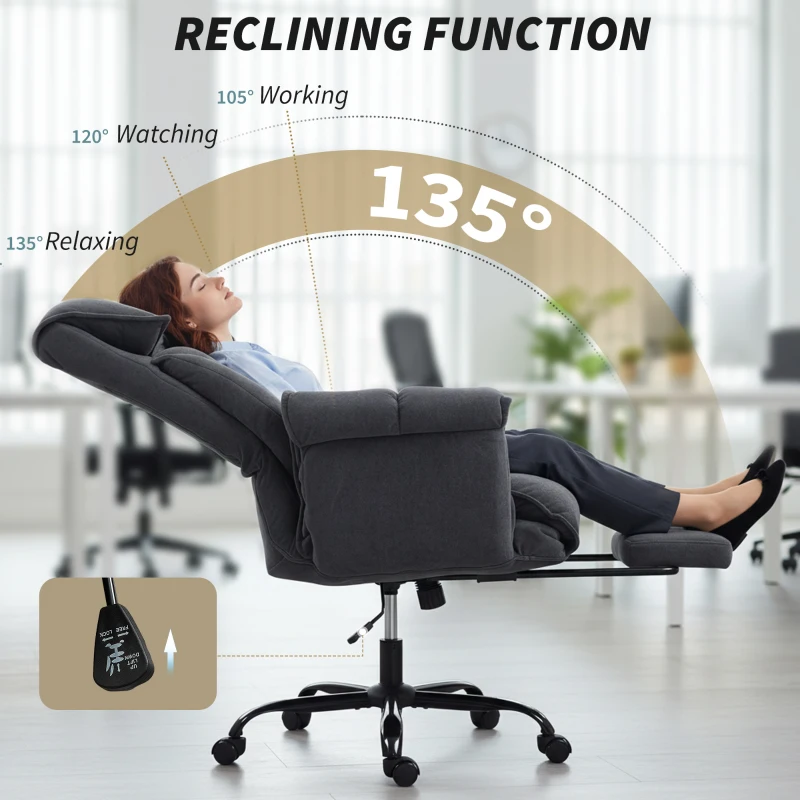 HOMCOM High Back Office Chair, Reclining Desk Chair with Footrest, High Resilience Foam, Rolling Wheels, Dark Gray