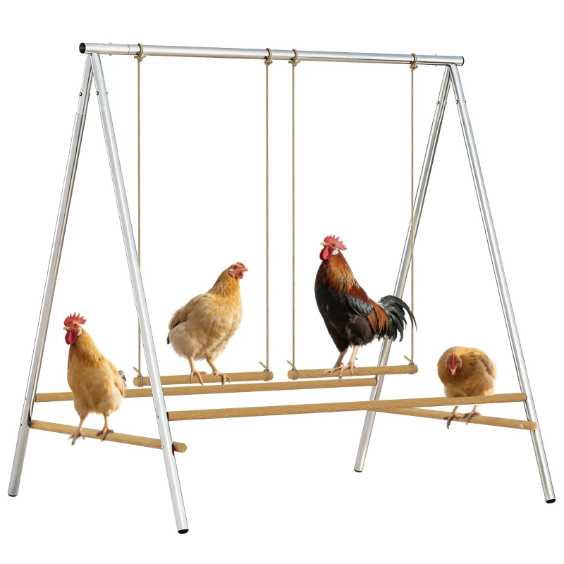 PawHut Chicken Perch for Coop, Chicken Roosting Bars with 2 Swings, Coop Accessories for Farm, Backyard, Silver