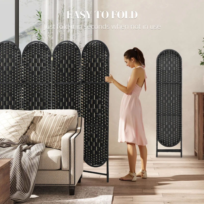HOMCOM Bohemian Privacy Screen, Folding Room Divider with 6 Panels and Arched Top for Bedroom Living Room Office, Black
