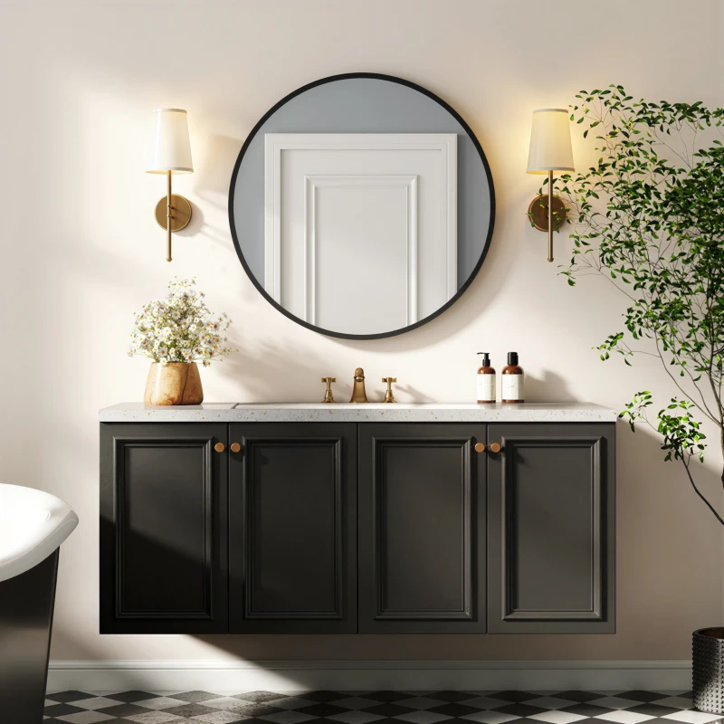 HOMCOM 30" Round Mirror, Bathroom Wall Mirror with Metal Frame, Decorative Vanity Mirror for Living Room, Bedroom, Black