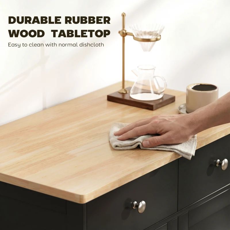 HOMCOM Sideboard Buffet Cabinet with Storage, 27" Kitchen Cabinet with Adjustable Shelf, 2 Drawers and 2 Doors, Coffee Bar Cabinet with Rubberwood Tabletop, Black