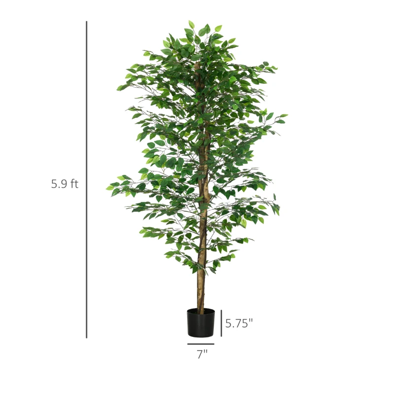 HOMCOM 6ft Artificial Tree, Indoor Fake Ficus with Pot, for Home Office Living Room Decor