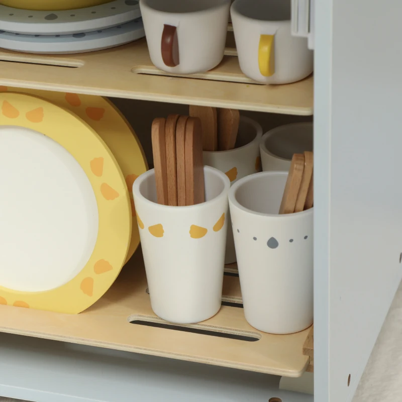 Qaba Wooden Dishwasher Playset, Play Sink Toys with Faucet, Turning Knobs and Accessories, Gift for Boys Girls Toddlers