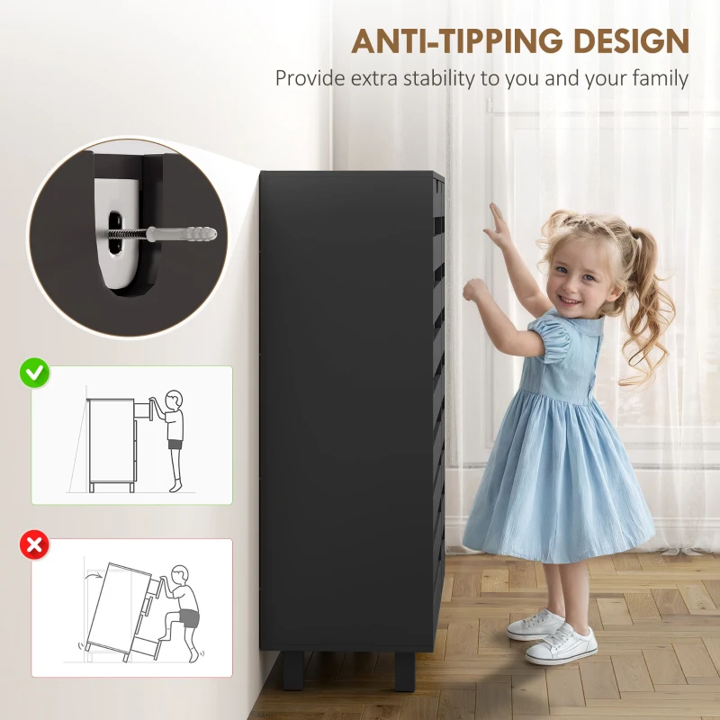 HOMCOM Shoe Cabinet, 20 Pair Shoe Storage Cabinet with Hollowed-Out Doors, Black