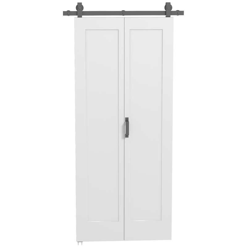 HOMCOM 35" x 83" Folding Sliding Door, 3.6FT Bi-Folding Door with Hardware Kit Included & Handle, DIY Paintable MDF Surface