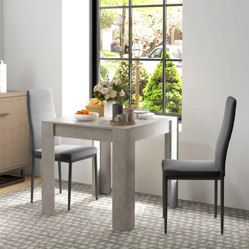 HOMCOM Dining Table Set for 2, Square Kitchen Table and Chairs, Dining Room Table and PU Leather Upholstered Chairs, Grey