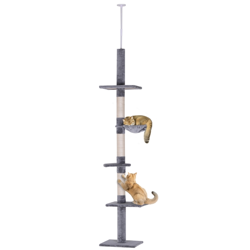 PawHut 8.5ft Cat Climbing Tree 5-Tier Cat Activity Center Floor-to-Ceiling Cat Climber Toy with Scratching Post Play Rest Post Pet Furniture Grey