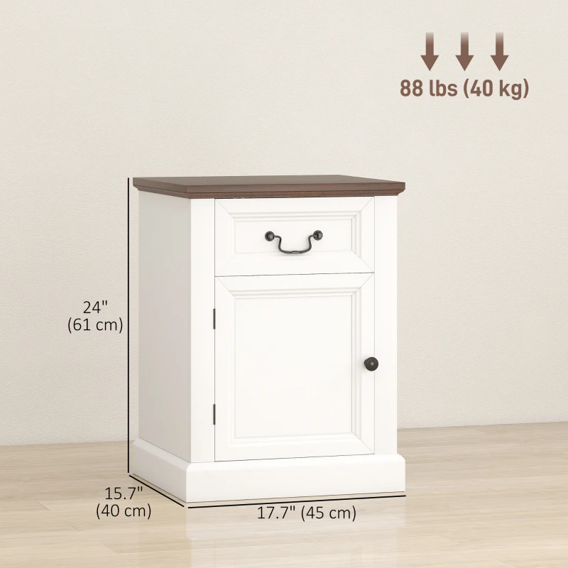 HOMCOM Side Table Set of 2, End Tables with Drawer and Cabinet, Nightstands for Small Spaces, Living Room, White