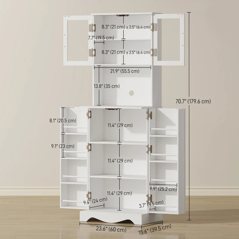 HOMCOM 71" Kitchen Pantry Cabinet, Freestanding Kitchen Hutch with 8 Door Shelves, Adjustable Shelf and Acrylic Doors, White
